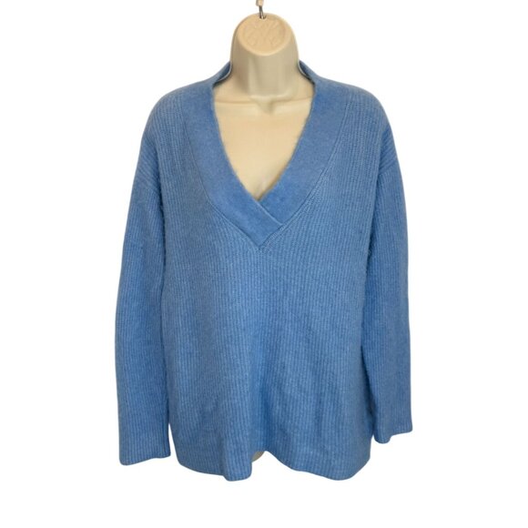 GANNI Azure Blue Soft Wool Knit Pullover V-Neck Sweater - Size S - Picture 4 of 10